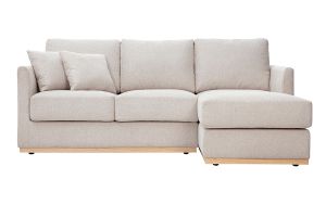 Canapé d'angle droit en tissu effet velours texturé beige 3 places MOSS