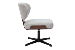 Chaise de bureau en tissu effet velours texturé gris et bois foncé noyer HANZ