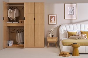 Armoire dressing avec 2 penderies finition bois chêne L90 cm GARENCE