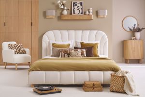 Lit 2 places 160x200 en tissu effet laine bouclée ARIELLE