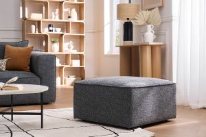 Pouf repose pieds en tissu chiné gris foncé KERRY