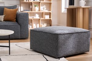 Pouf repose pieds en tissu chiné gris foncé KERRY