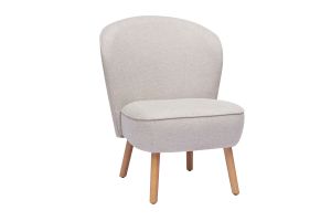 Fauteuil scandinave en tissu effet velours texturé beige et bois clair AMANITA