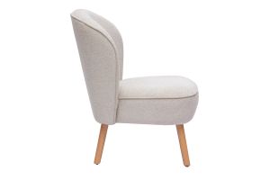 Fauteuil scandinave en tissu effet velours texturé beige et bois clair AMANITA