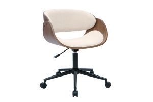 Chaise de bureau à roulettes design en bois foncé et tissu effet velours texturé beige BENT