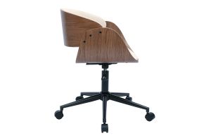 Chaise de bureau à roulettes design en bois foncé et tissu effet velours texturé beige BENT