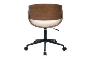 Chaise de bureau à roulettes design en bois foncé et tissu effet velours texturé beige BENT
