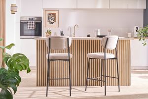 Tabourets de bar fixes en tissu effet velours texturé beige H65 cm (lot de 2) BREKA