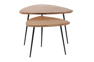 Tables basses gigognes bois massif et métal noir (lot de 2) STONES