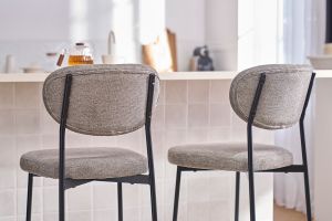 Tabourets de bar fixes en tissu effet velours texturé gris clair H65 cm (lot de 2) BREKA