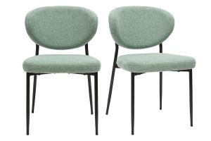 Chaises en tissu effet velours texturé vert céladon et métal noir (lot de 2) BREKA