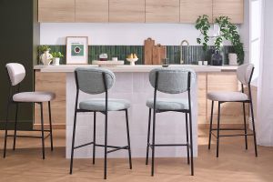 Tabourets de bar fixes en tissu effet velours texturé vert céladon H65 cm (lot de 2) BREKA