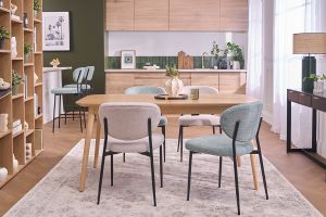 Chaises en tissu effet velours texturé vert céladon et métal noir (lot de 2) BREKA