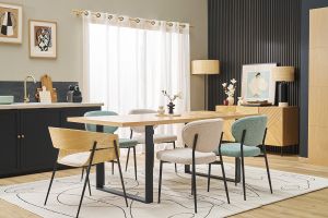 Chaises en tissu effet velours texturé vert céladon et métal noir (lot de 2) BREKA