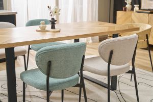 Chaises en tissu effet velours texturé vert céladon et métal noir (lot de 2) BREKA