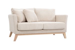 Canapé scandinave déhoussable 2 places en tissu velours côtelé beige et bois clair OSLO