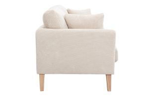 Canapé scandinave déhoussable 3 places en tissu velours côtelé beige et bois clair OSLO