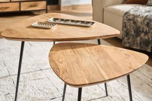 Tables basses gigognes bois massif et métal noir (lot de 2) STONES