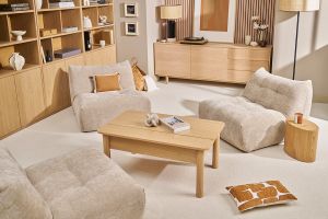 Fauteuil lounge en tissu effet velours texturé taupe BUMPY