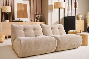 Fauteuil lounge en tissu effet velours texturé taupe BUMPY