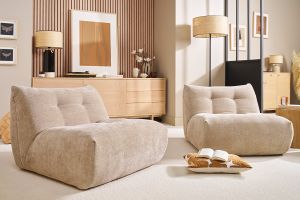 Fauteuil lounge en tissu effet velours texturé taupe BUMPY
