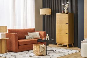 Buffet haut scandinave bois clair hévéa L60 cm LEENA