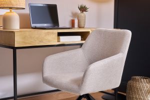 Chaise pivotante 360° en tissu effet velours texturé beige et métal noir LAURETTE