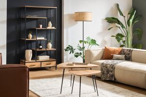 Tables basses gigognes bois massif et métal noir (lot de 2) STONES