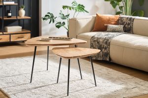 Tables basses gigognes bois massif et métal noir (lot de 2) STONES