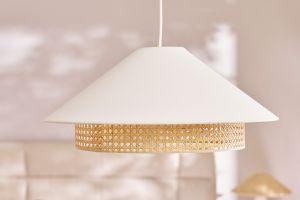 Suspension en coton écru et cannage rotin naturel D50 cm HAIKO