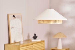 Suspension en coton écru et cannage rotin naturel D50 cm HAIKO