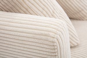Canapé scandinave déhoussable 3 places en tissu velours côtelé beige et bois clair OSLO