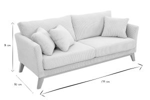 Canapé scandinave déhoussable 3 places en tissu velours côtelé beige et bois clair OSLO
