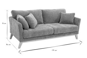 Canapé scandinave déhoussable 3 places en tissu effet velours texturé taupe et bois clair OSLO