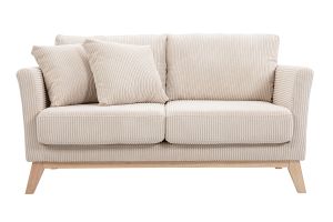 Divano scandinavo sfoderabile 2 posti in velluto a coste beige e legno chiaro OSLO