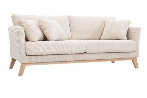 Divano sfoderabile in stile scandinavo 3 posti velluto a coste beige con piedini in legno OSLO