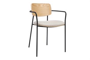Chaises en bois clair chêne, tissu effet velours texturé beige et métal noir (lot de 2) SUSAN