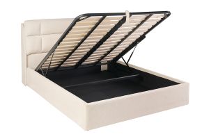 Lit coffre 2 places 160x200 cm en tissu texturé beige HONO