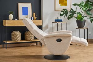Fauteuil pivotant relax manuel en tissu chenille beige NELSON