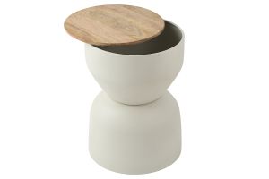 Table d'appoint ronde design avec rangement en métal grège et bois manguier massif D30 cm YOYO