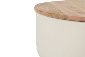 Table d'appoint ronde design avec rangement en métal grège et bois manguier massif D30 cm YOYO