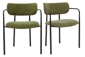 Chaises en tissu effet velours texturé vert kaki et métal noir (lot de 2) SWIFT