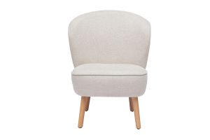 Poltrona scandinava in tessuto effetto velluto beige e legno chiaro AMANITA
