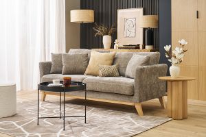 Divano sfoderabile in stile scandinavo 3 posti beige con piedini in legno OSLO