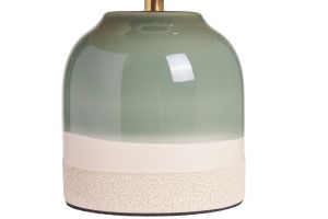 Lampe à poser verte en céramique et abat-jour en rabane H35 cm PIEGA