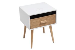 Tables de chevet connectées multimédia blanc mat et bois clair massif (lot de 2) PAVAN