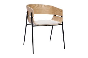 Chaise design bois clair et tissu chenille beige WESS