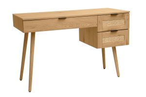 Bureau finition bois clair, cannage rotin et métal noir 3 tiroirs L120 cm MANILLE