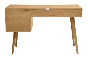 Bureau finition bois clair, cannage rotin et métal noir 3 tiroirs L120 cm MANILLE