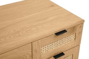 Bureau finition bois clair, cannage rotin et métal noir 3 tiroirs L120 cm MANILLE